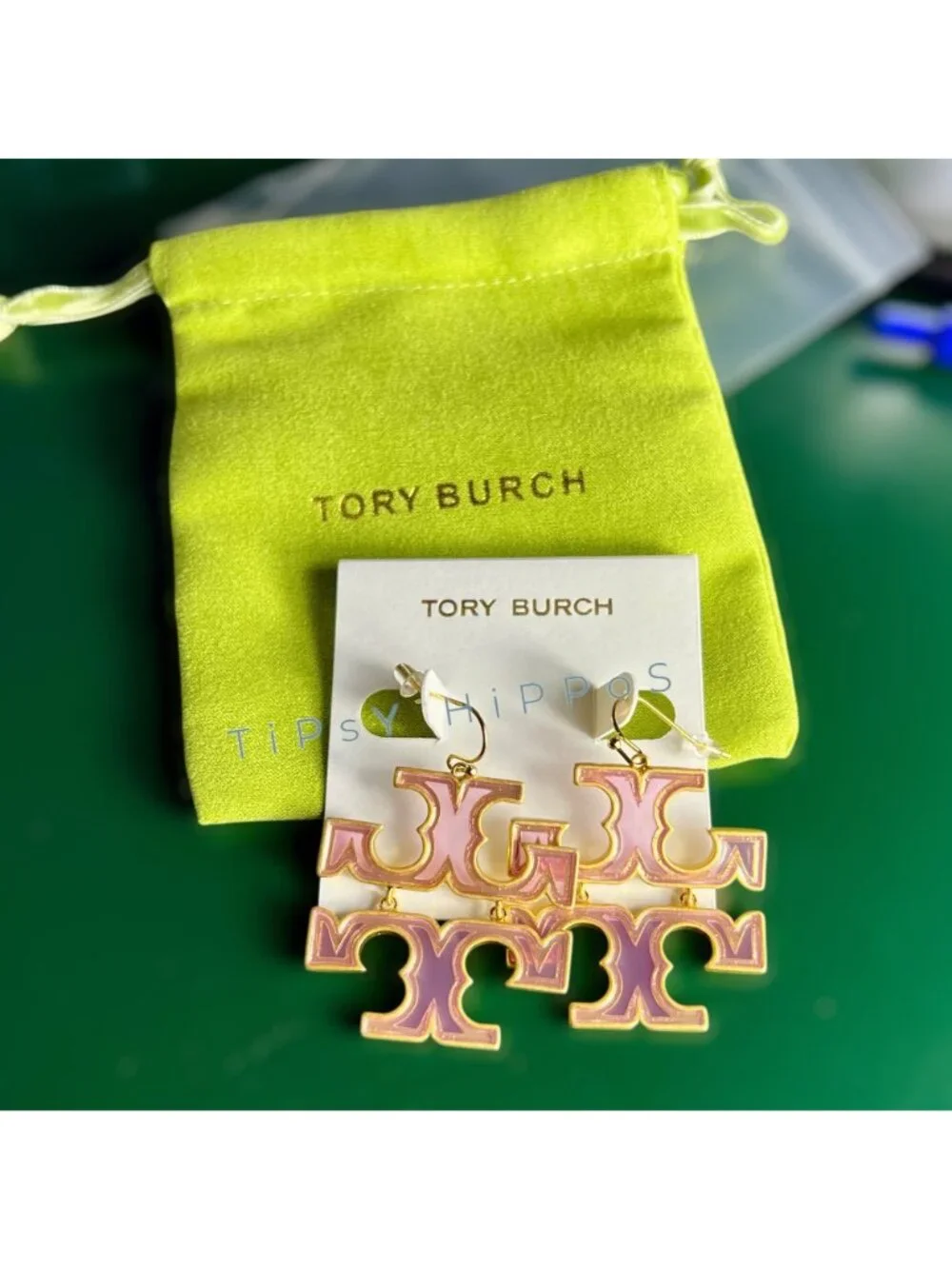 NEW! Tory Burch Pink and Gold Britten Hoop Earrings